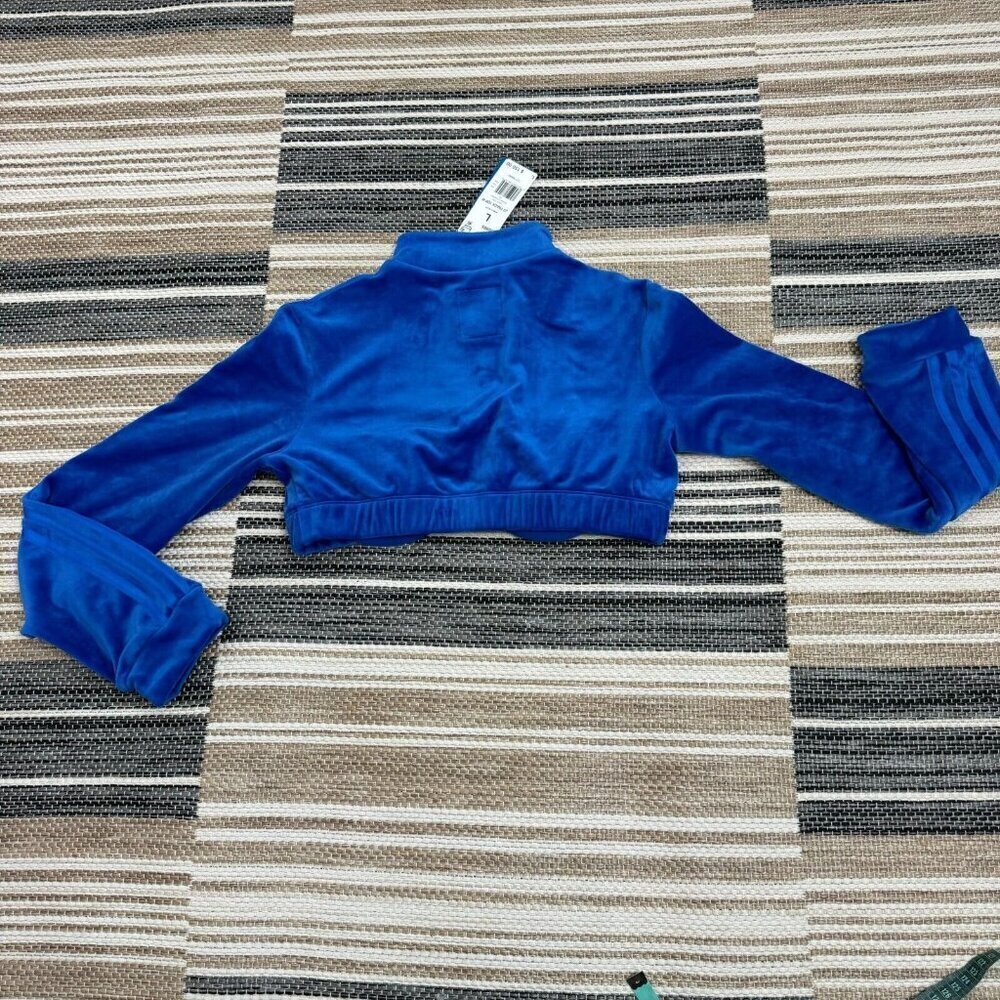 Adidas Originals x Jeremy Scott Women's Track Jacket Cropped Velour Top Blue L - Picture 7 of 15